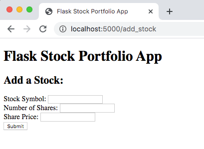 Add Stock Page - Display Only