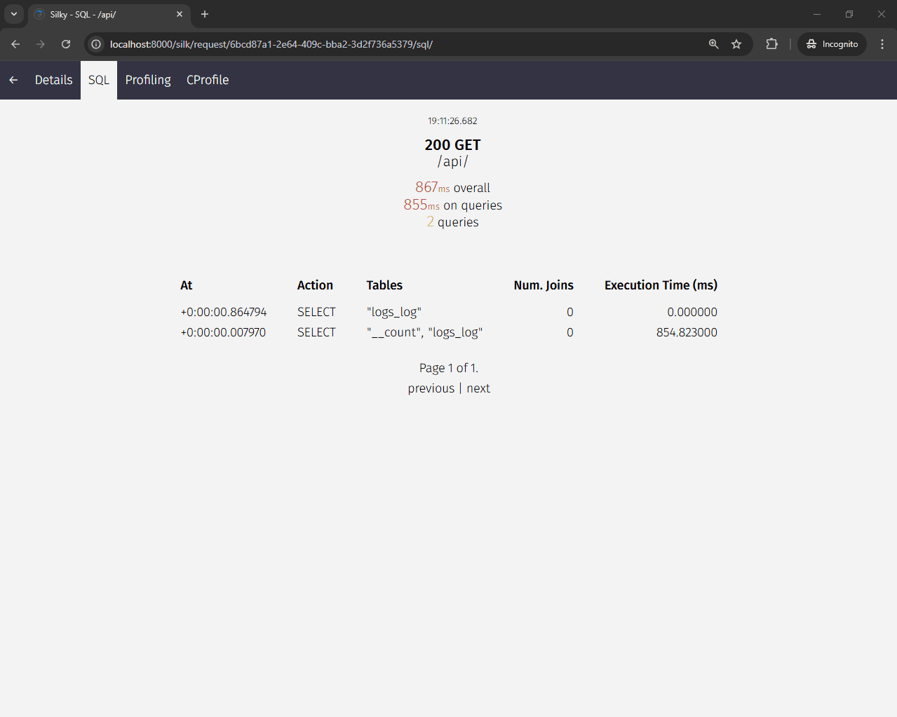 Django Silk Initial Benchmark SQL