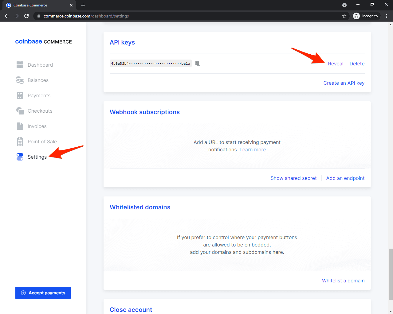 Coinbase API keys