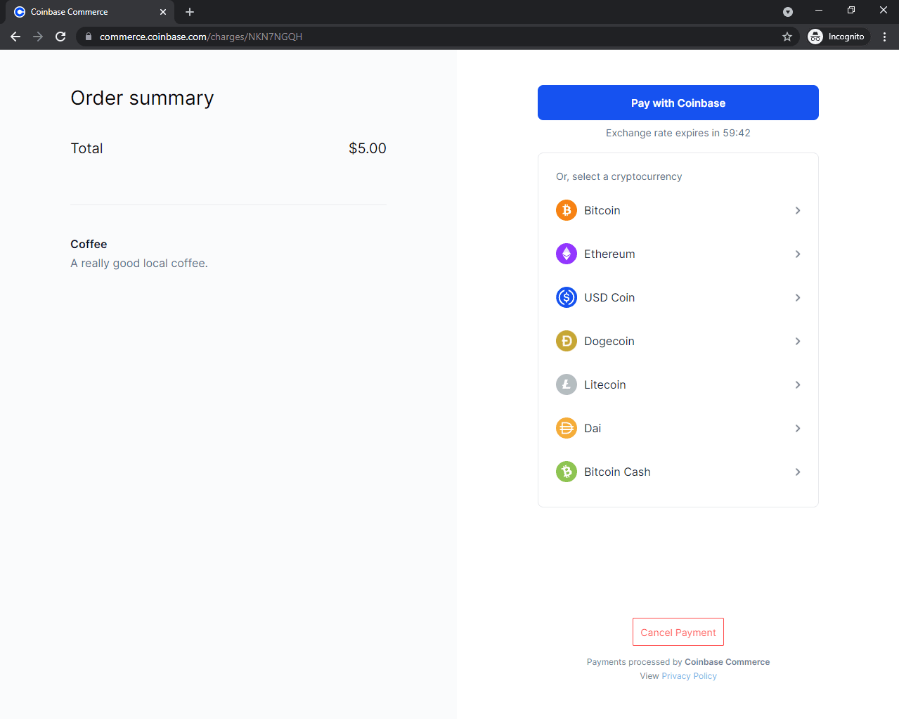 Coinbase Commerce Charges