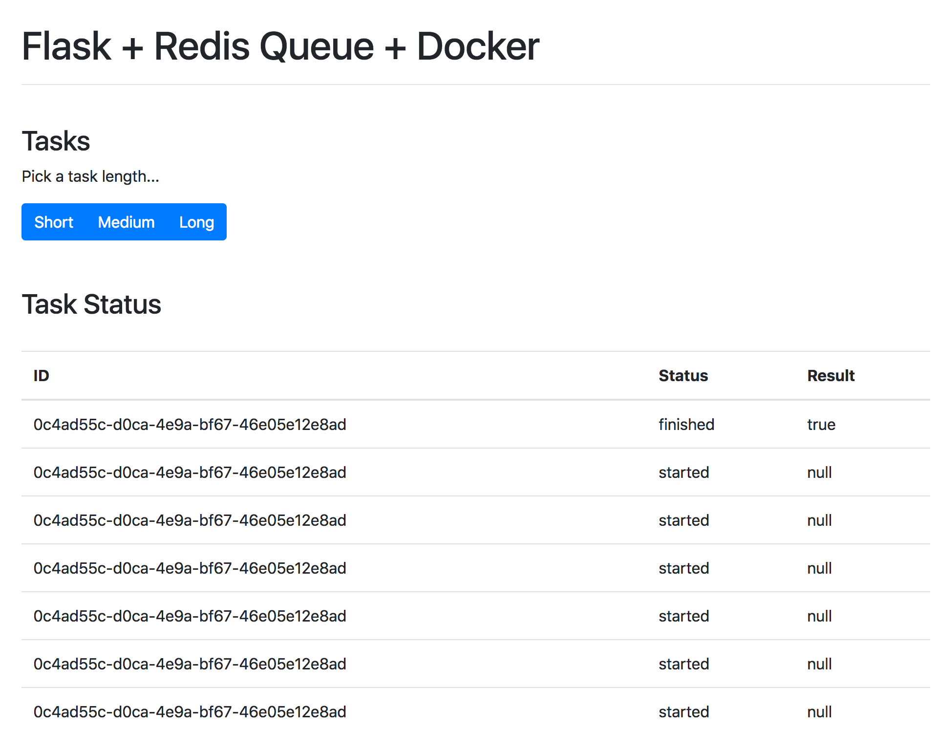 flask, redis queue, docker