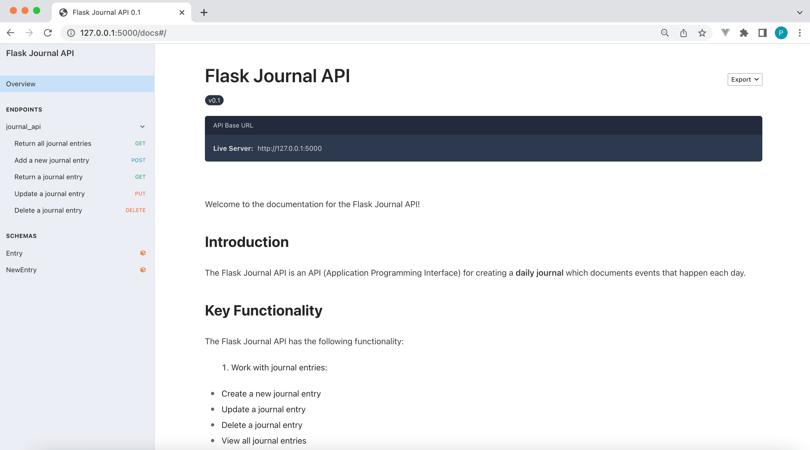 Documentación API - Página principal